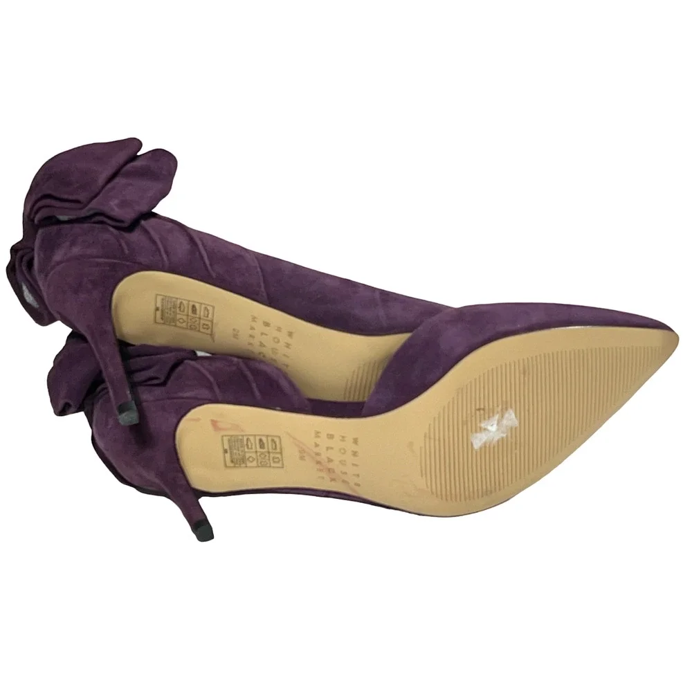 NEW WHITE HOUSE BLACK MARKET PURPLE CALLIE SUEDE BOW HIGH HEELS PUMPS SZ 9 - Picture 7 of 16
